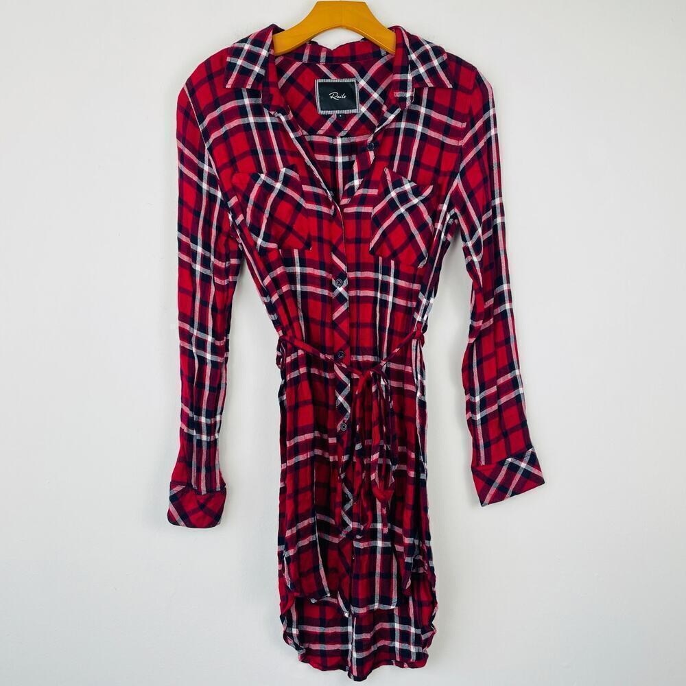 Rails Women’s red and black plaid long sleeve tie waist shirt dress size small